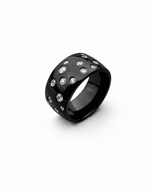 Black Crystal Studded Ring
