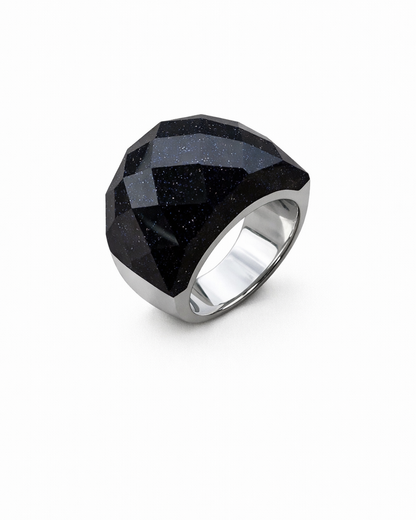 Midnight Faceted Silver Statement Ring