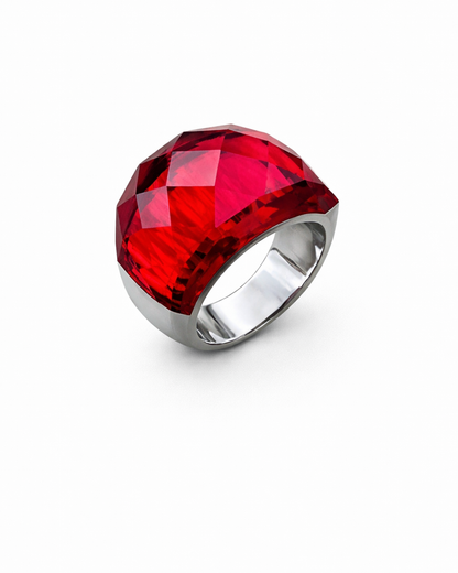 Crimson Faceted Silver Statement Ring