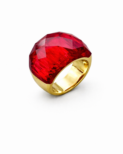 Crimson Faceted Gold Statement Ring