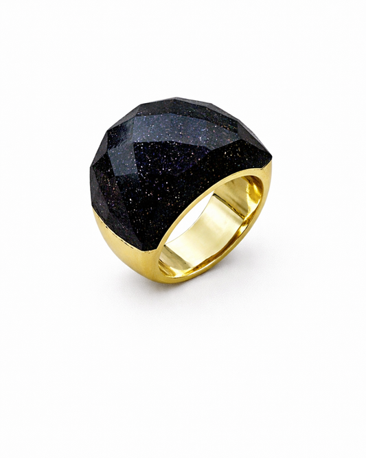 Midnight Faceted Gold Statement Ring
