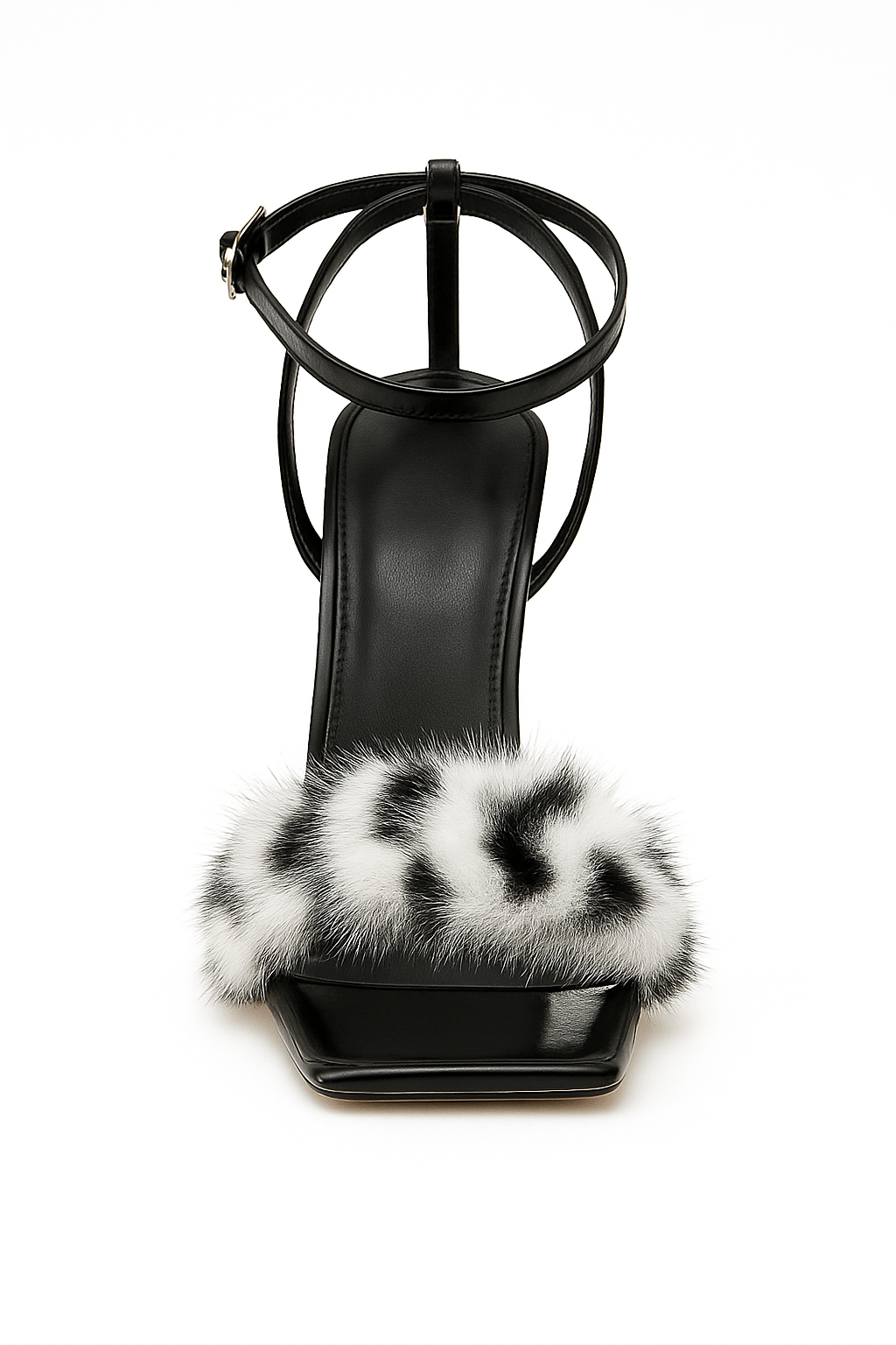 Black & White Fur Strap Heels