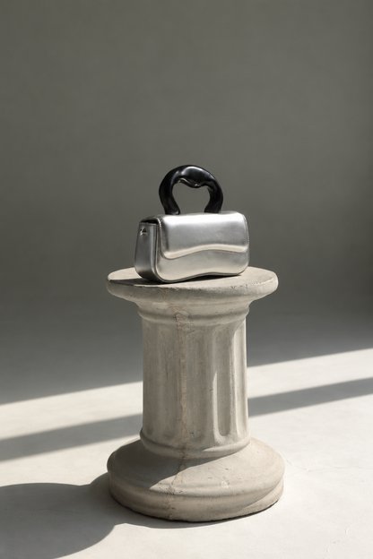 Silver Sculptural-Handle Evening Bag