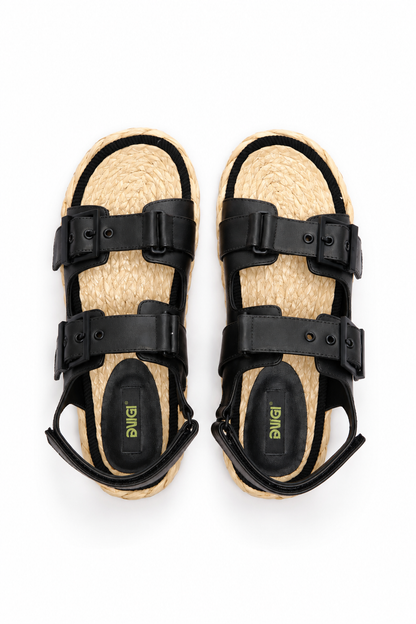 Black Double-Buckle Sandals