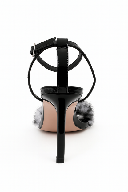 Black & White Fur Strap Heels