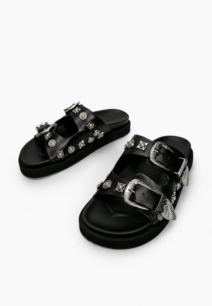 Black Studded Slides