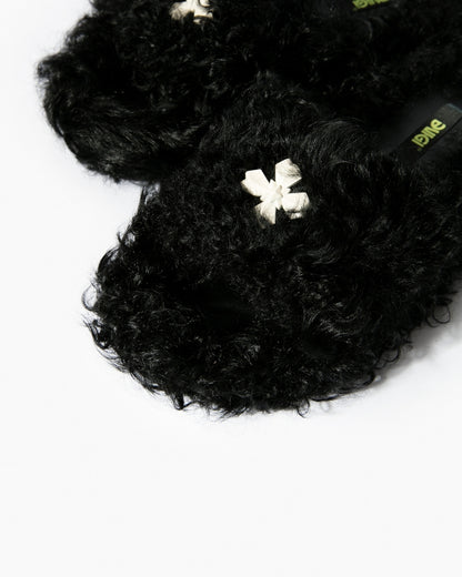 Black Curly Slippers