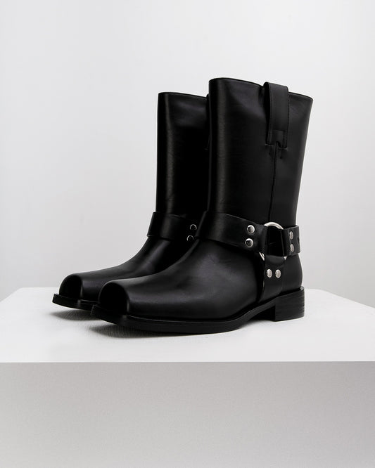 Black Leather Harness Boots