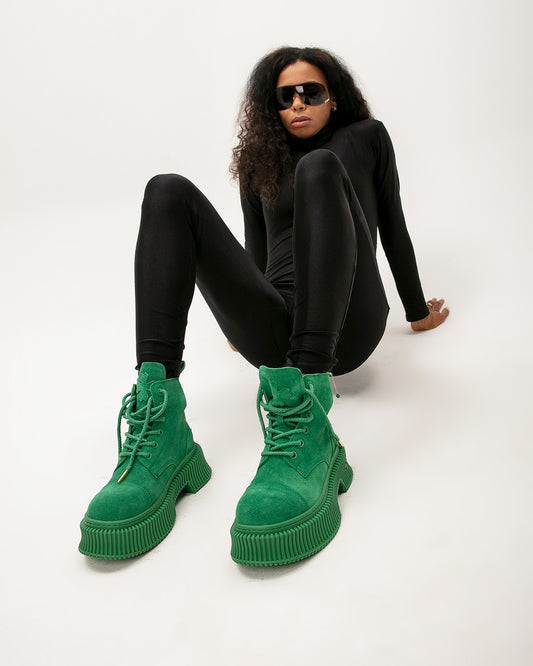 Green Suede Platform Boots