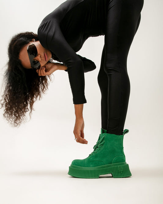Green Suede Platform Boots