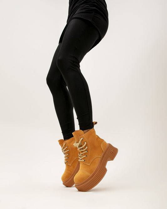 Orange Suede Platform Boots