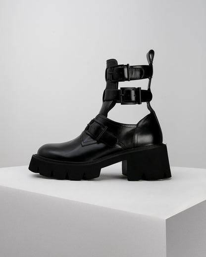 Black Cut-Out Buckle Boots