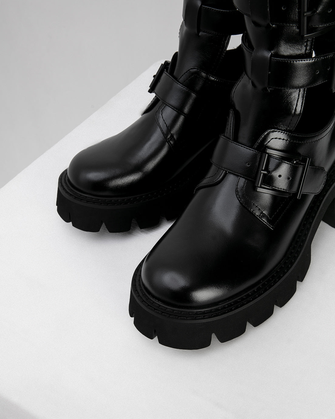 Black Cut-Out Buckle Boots