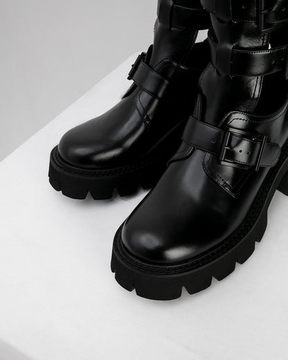 Black Cut-Out Buckle Boots