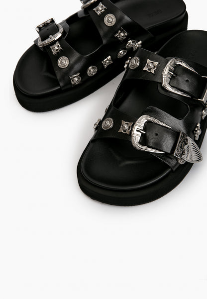 Black Studded Slides