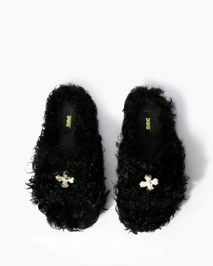 Black Curly Slippers