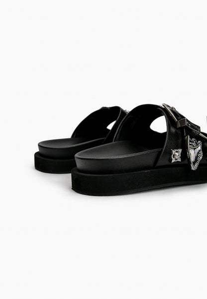 Black Studded Slides