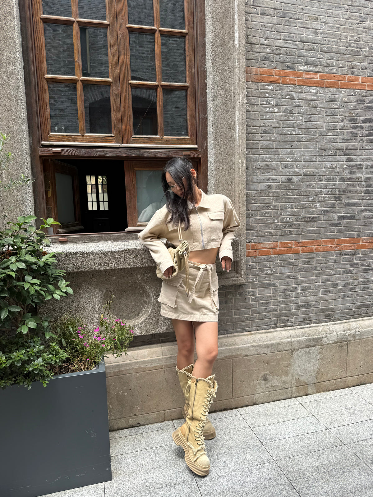 Beige Knee-High Boots