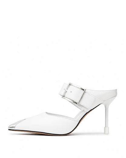 White Metal Tip Heels