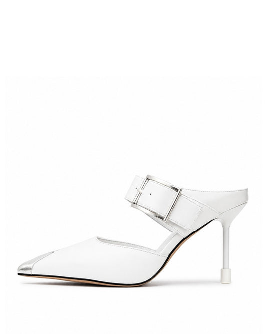 White Metal Tip Heels