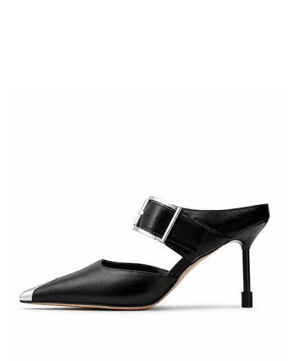 Black Metal Tip Heels