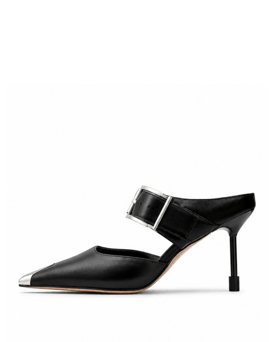 Black Metal Tip Heels