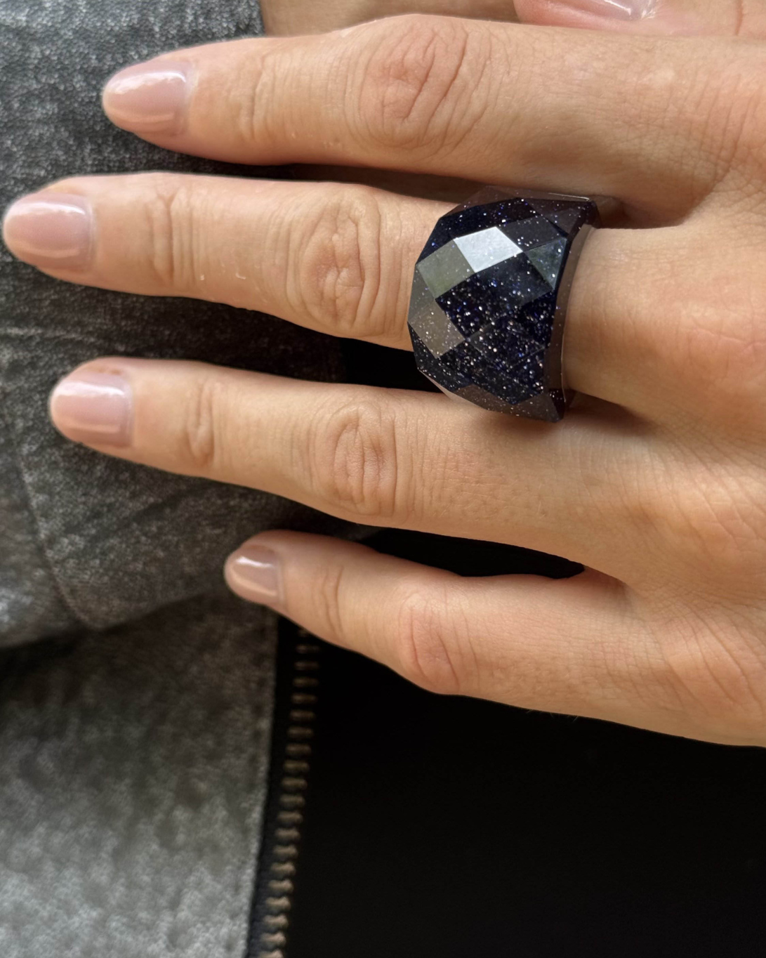 Midnight Faceted Silver Statement Ring