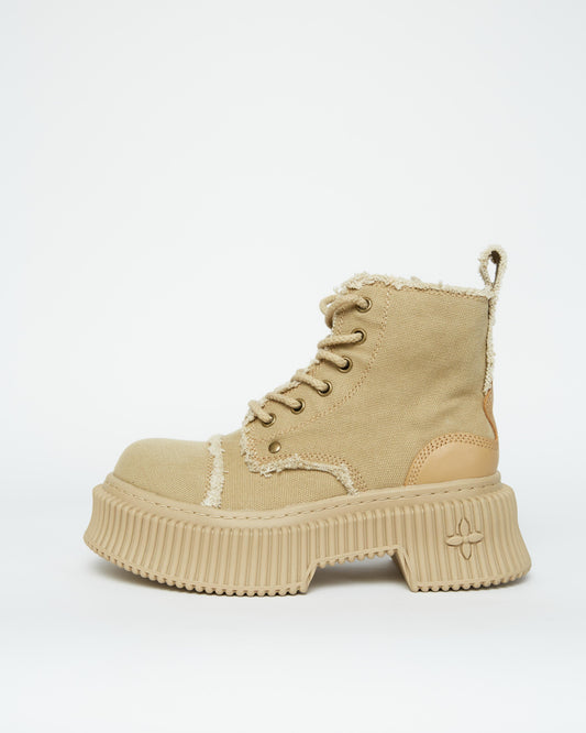 Beige Canvas Boots