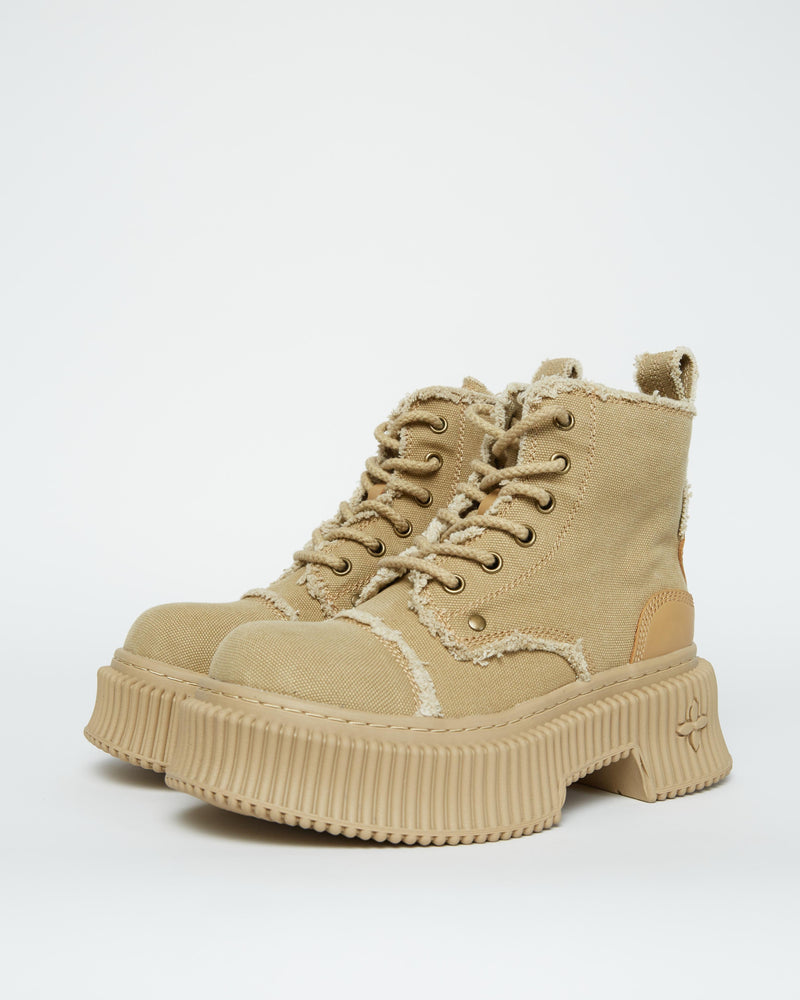 Beige Canvas Boots