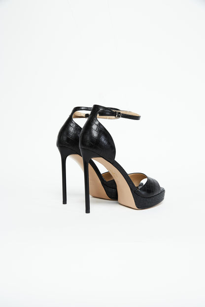 Black Croc-Effect Platform Heels