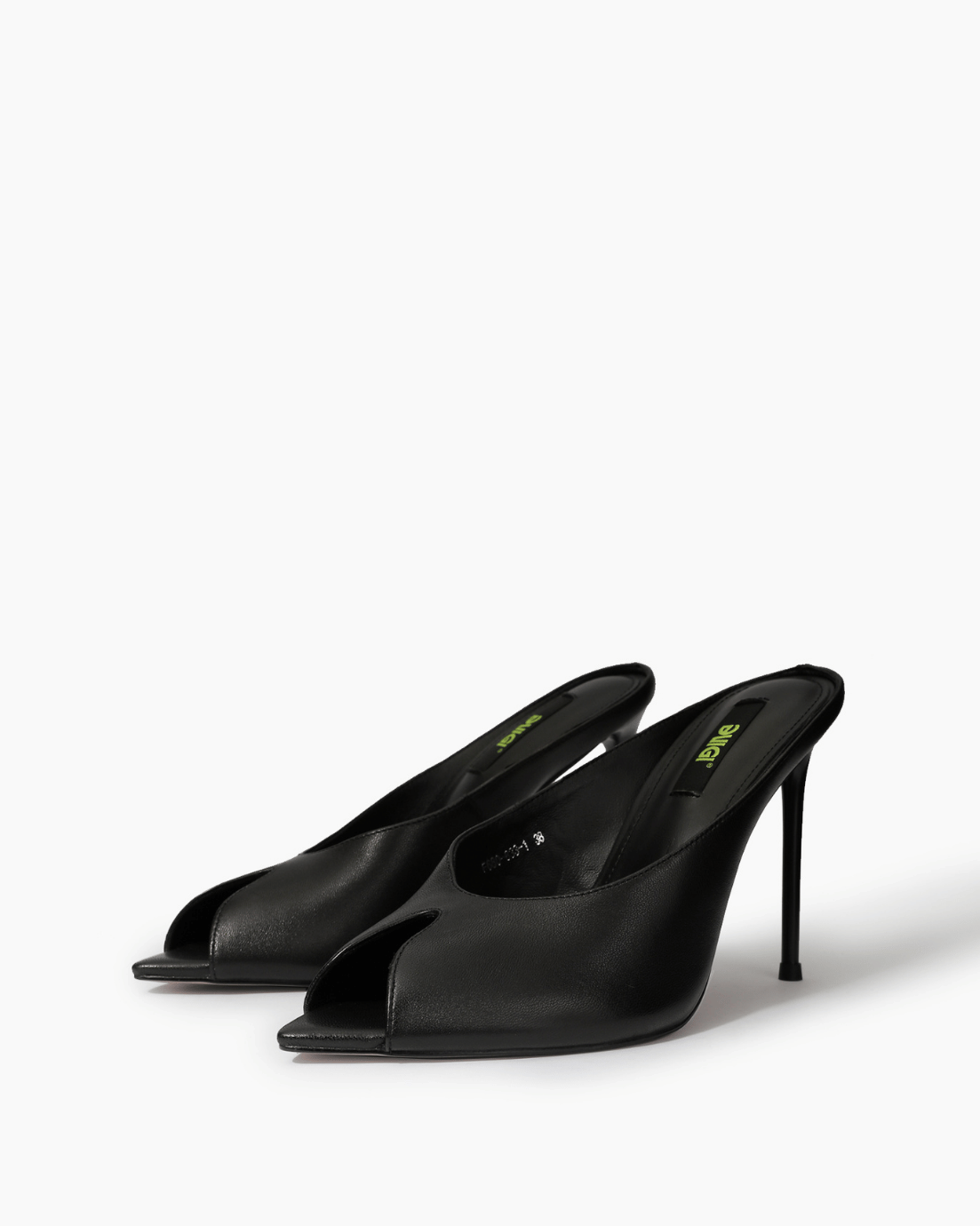 Pair of black genuine leather stiletto mules