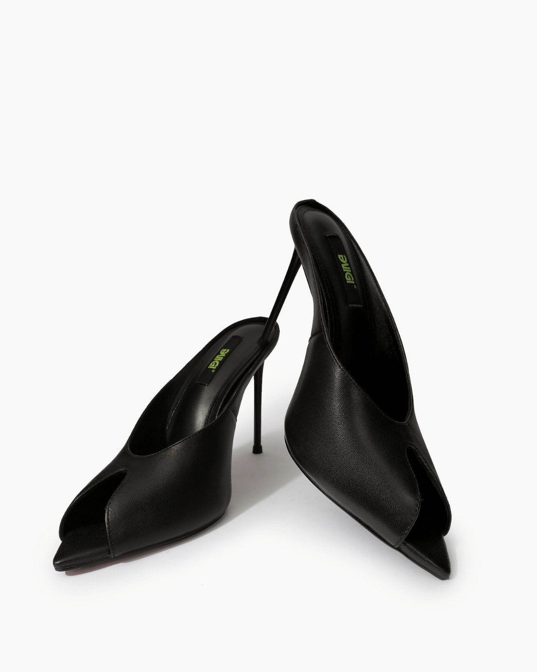 Black open-back leather mules front view