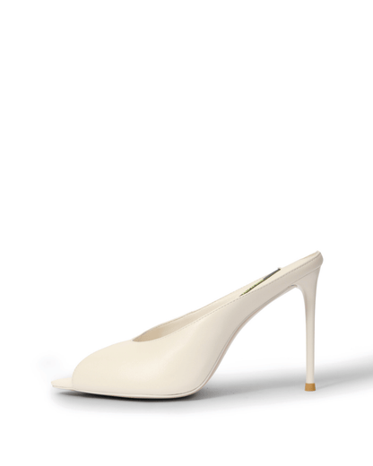 Ivory genuine leather peep-toe stiletto mule side view