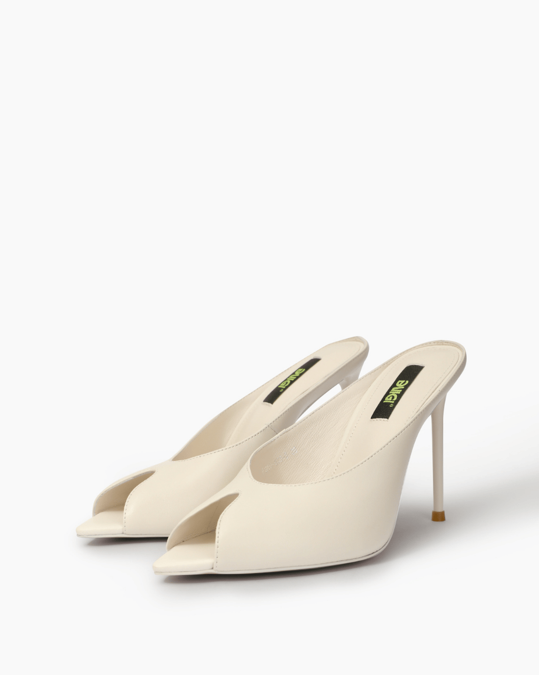 Pair of ivory genuine leather stiletto mules