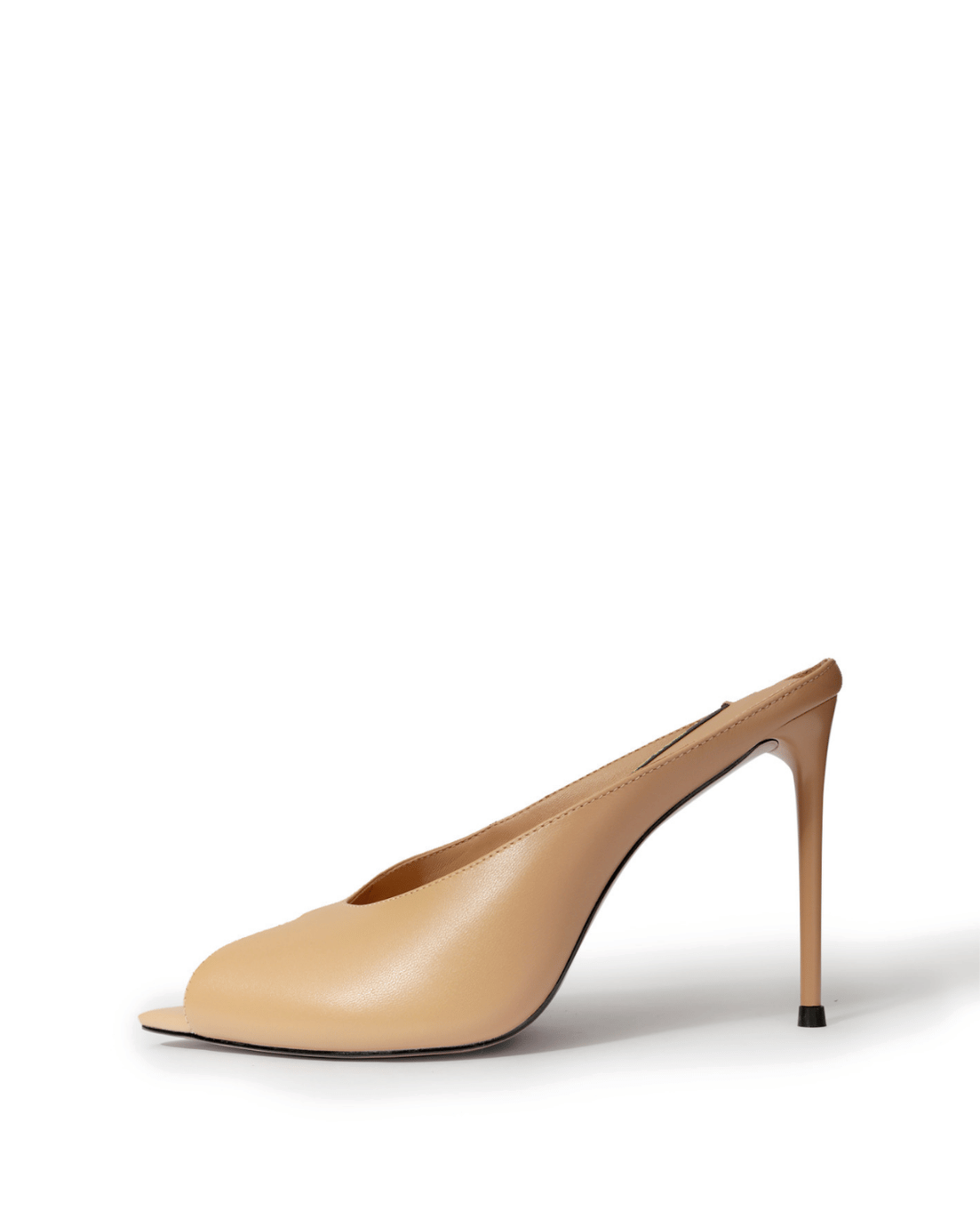 Nude beige genuine leather peep-toe stiletto mule side view