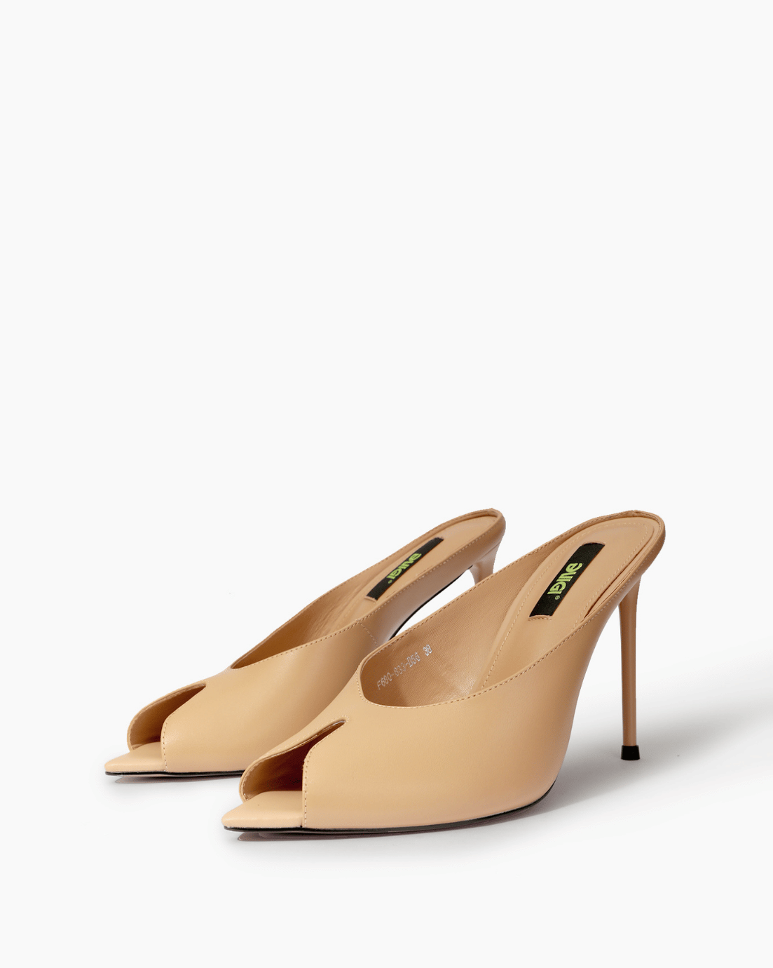 Pair of nude beige genuine leather stiletto mules