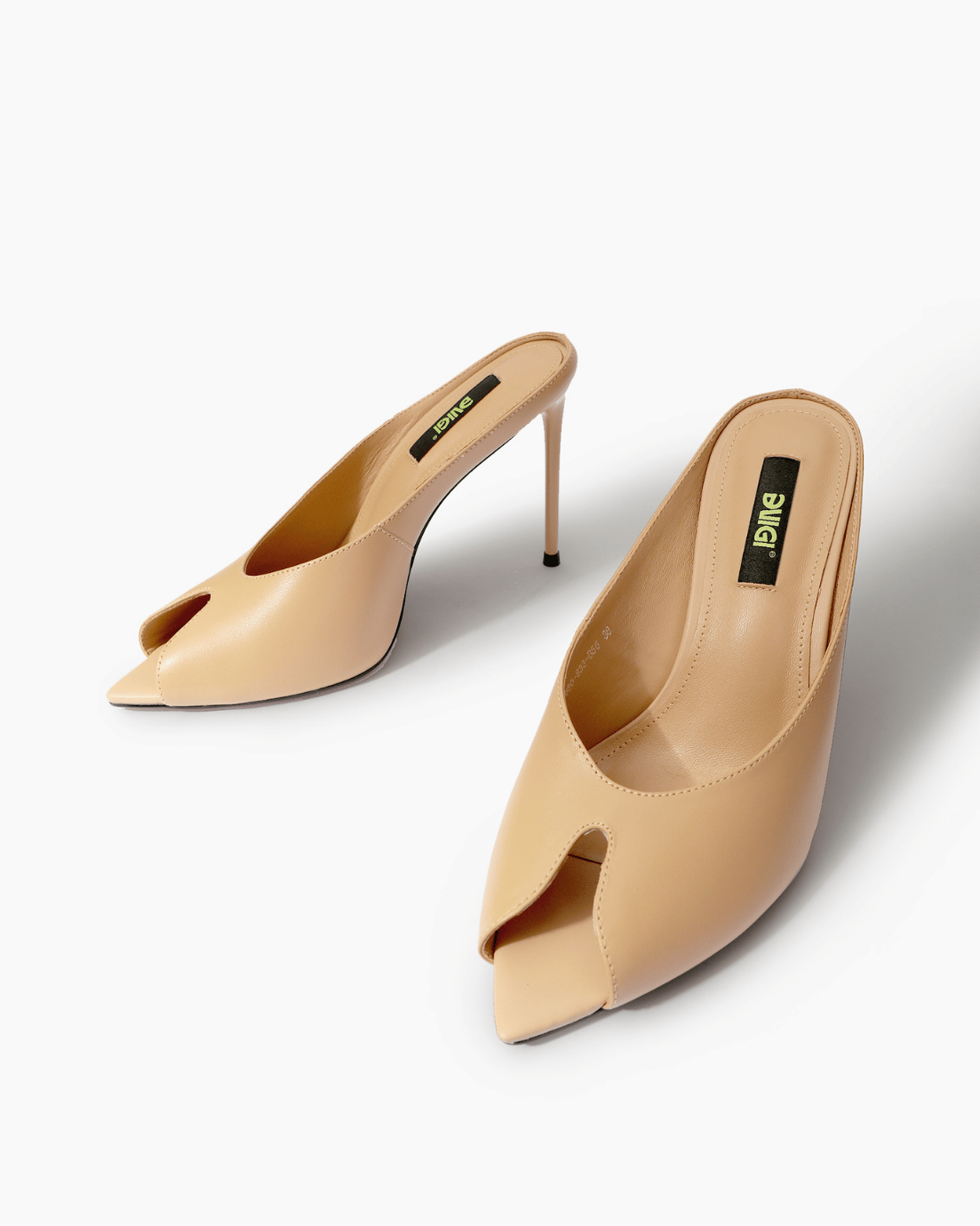 Nude open-back leather mules front view