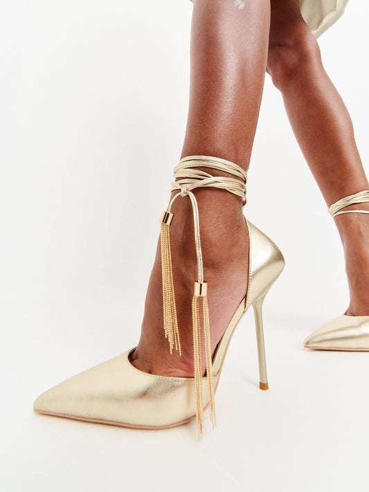 Gold Lace-Up Heels