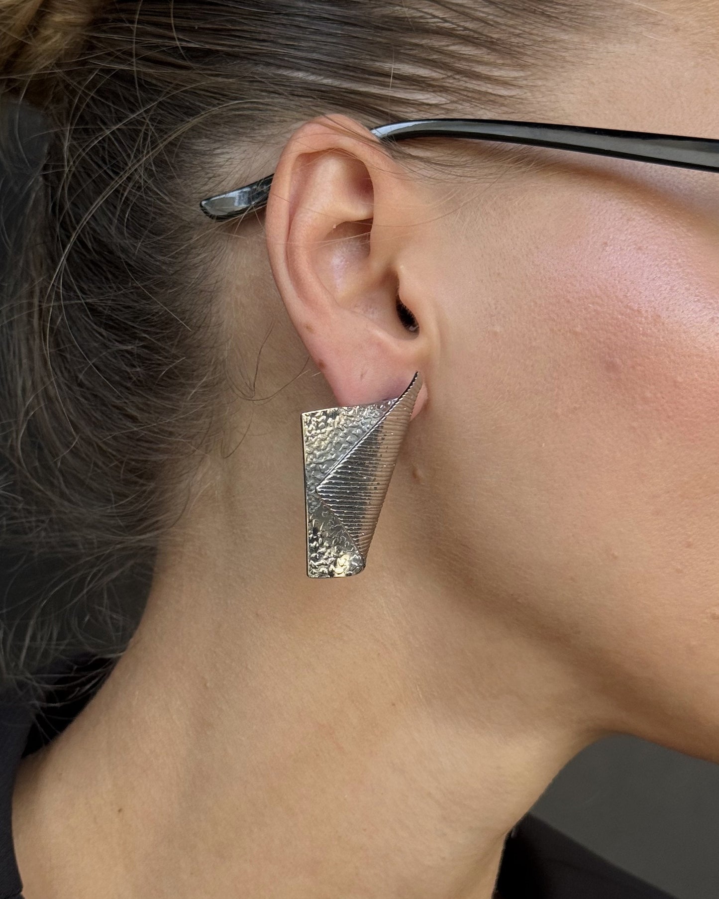 Layered Textured Stud Silver Earrings