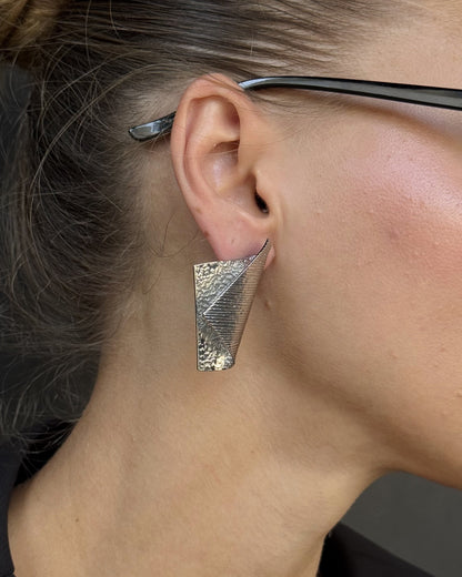 Layered Textured Stud Silver Earrings