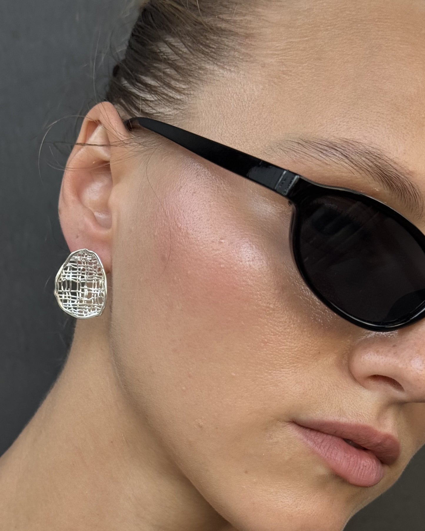 Textured Organic Stud Silver Earrings