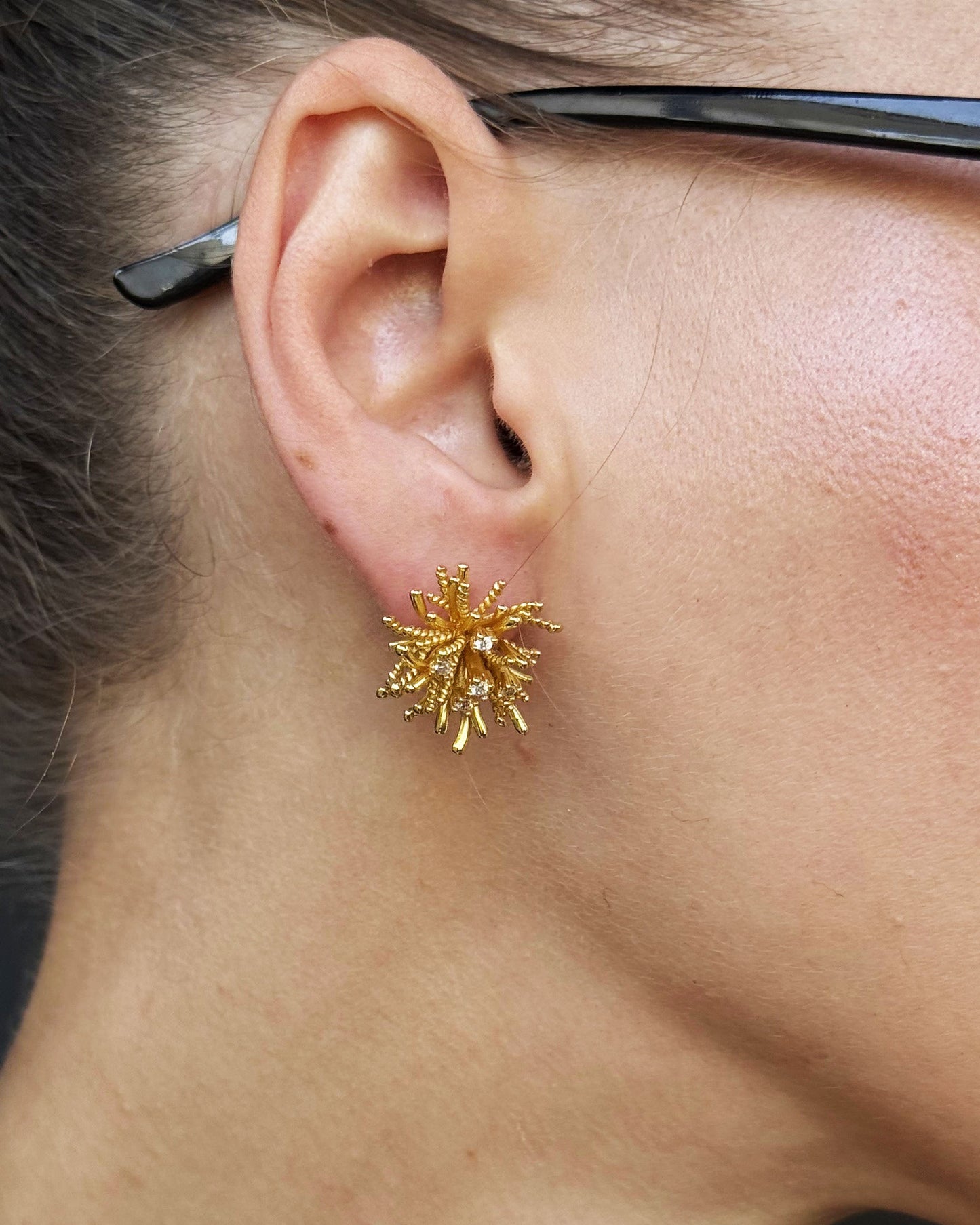 Starburst Textured Stud Gold Earrings
