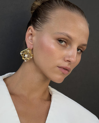 Geometric Pearl Statement Earrings