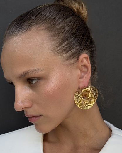 Spiral Textured Stud Gold Earrings