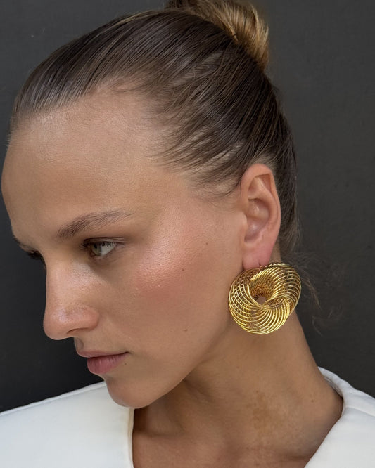 Spiral Textured Stud Gold Earrings
