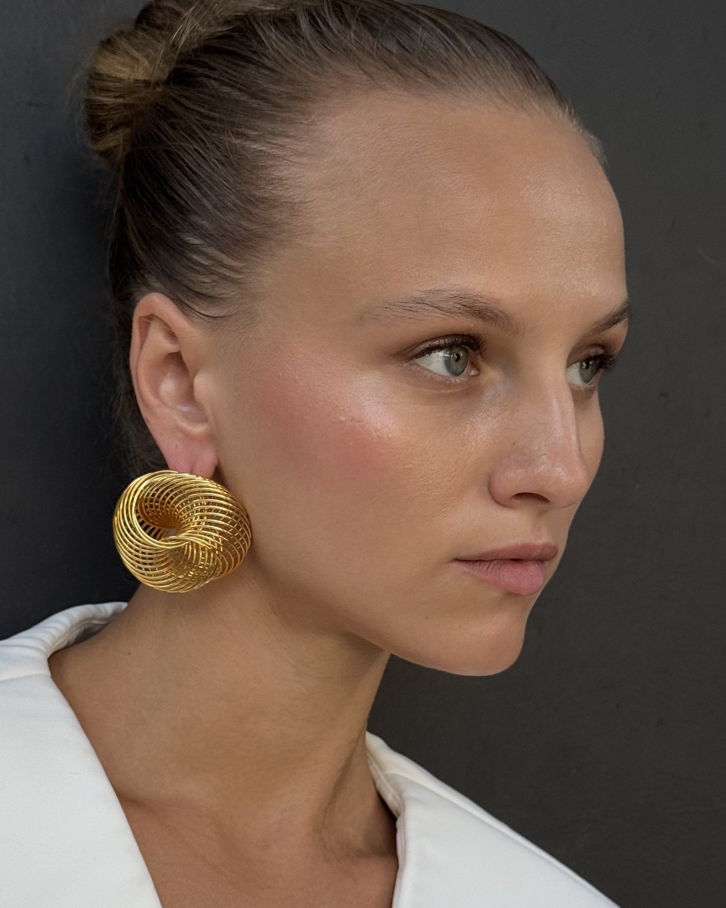 Spiral Textured Stud Gold Earrings