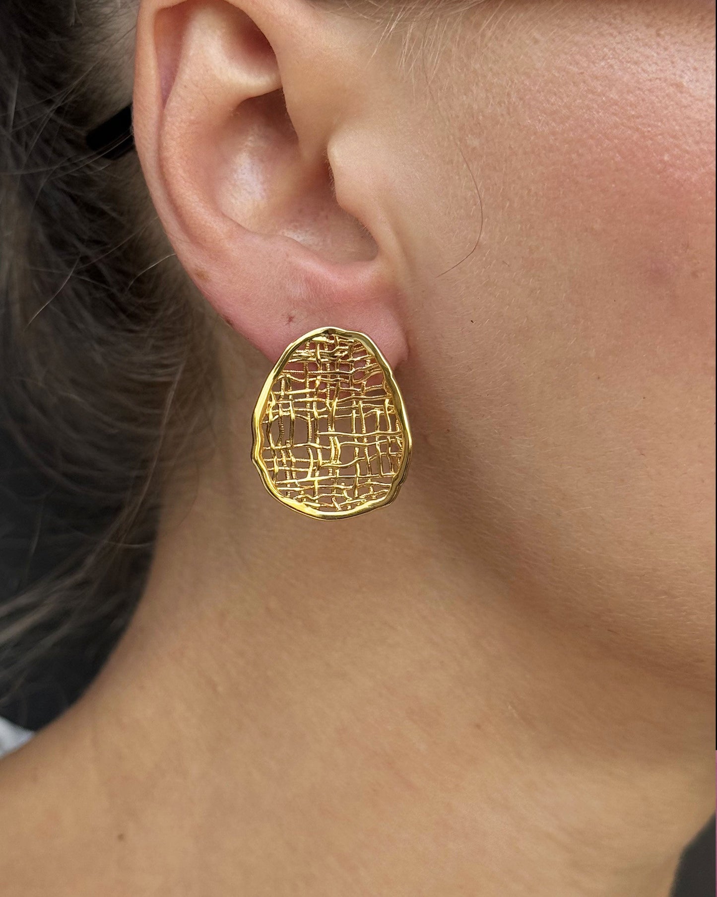 Textured Organic Stud Gold Earrings