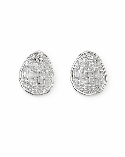 Textured Organic Stud Silver Earrings