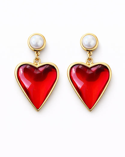 Heart Drop Earrings with Pearl Accent