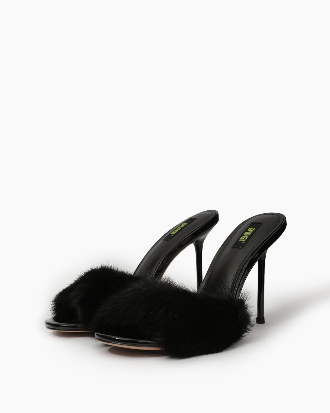 Black natural fur stiletto mules, pair view